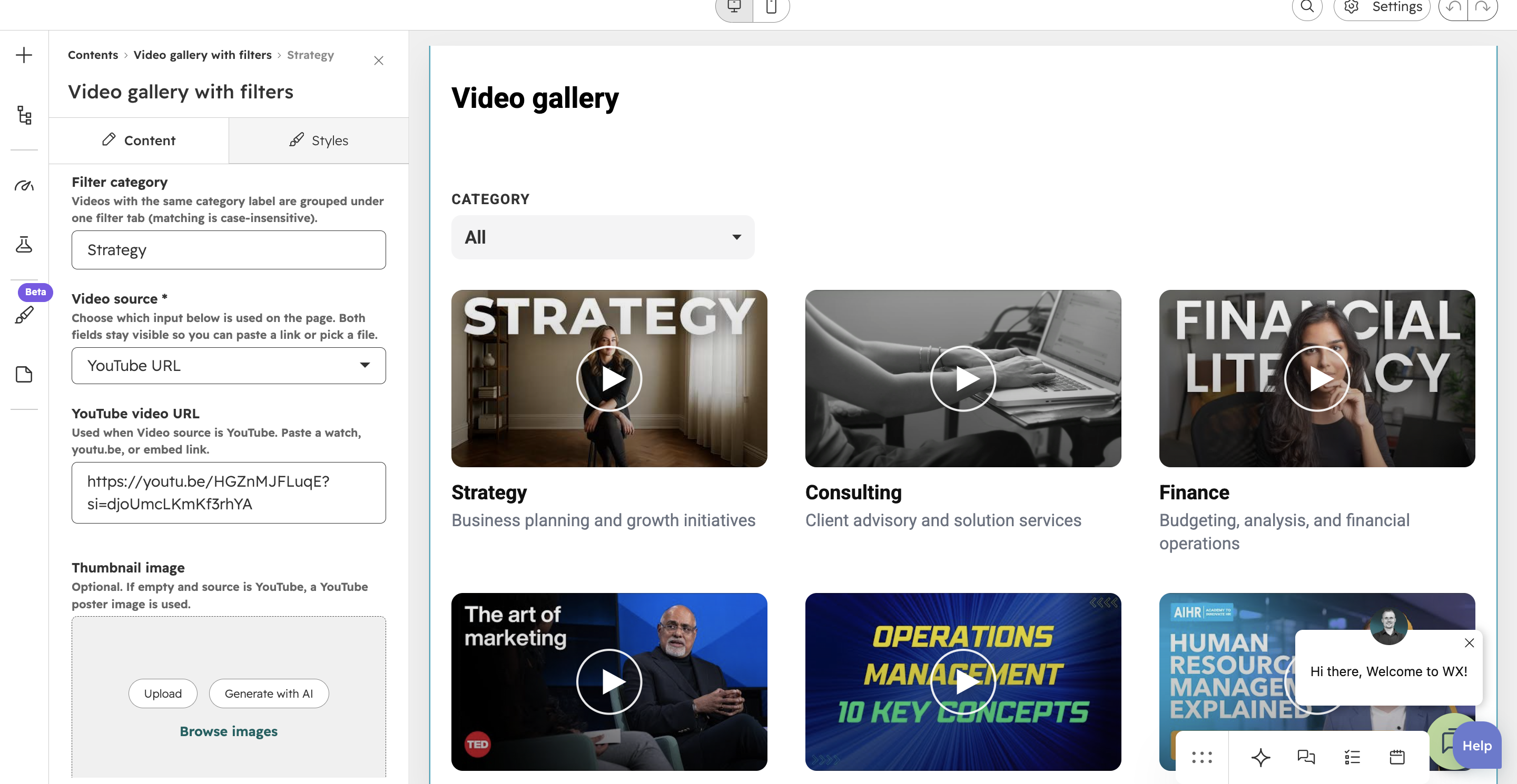 video gallery filter