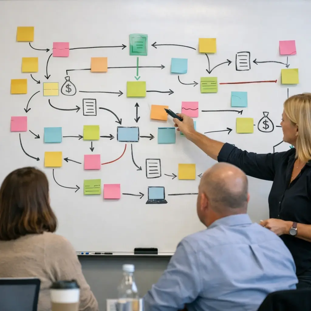 Mapping of real business processes to understand how revenue flows and what structure is needed to support itWeek 2 Process mappingReal image with no