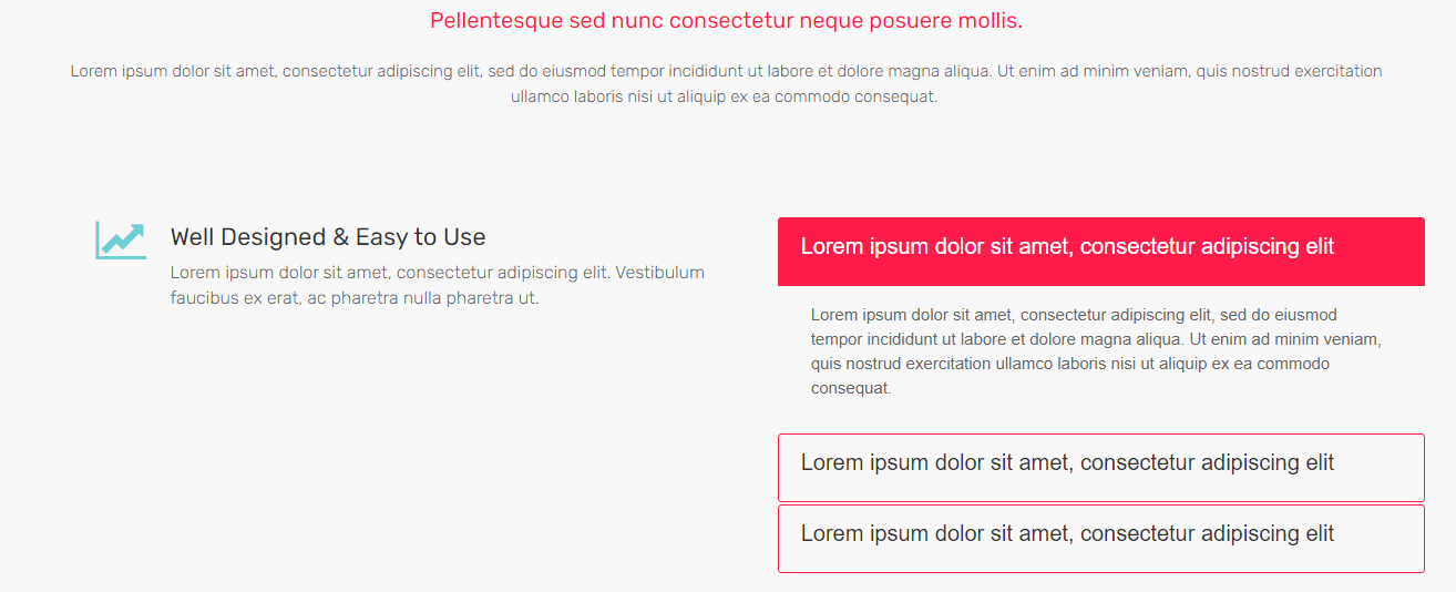 Icons text accordion